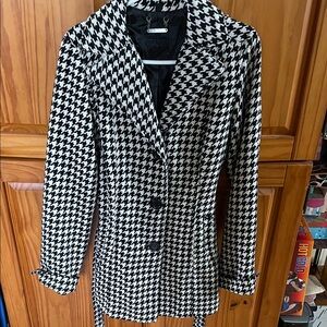 JouJou ~Wool blend Houndstooth Belted Pea Coat - Black & White
